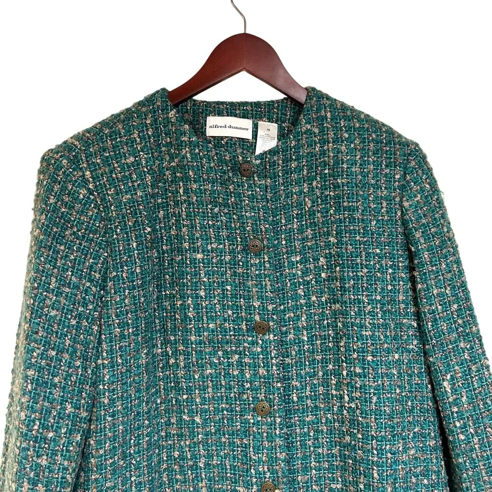 NWT Alfred Dunner Teal Green Tweed Blazer Jacket Office Career Artsy size 16 - Picture 4 of 11